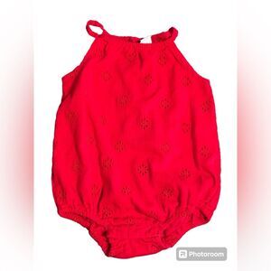 Baby girls red eyelet romper EUC